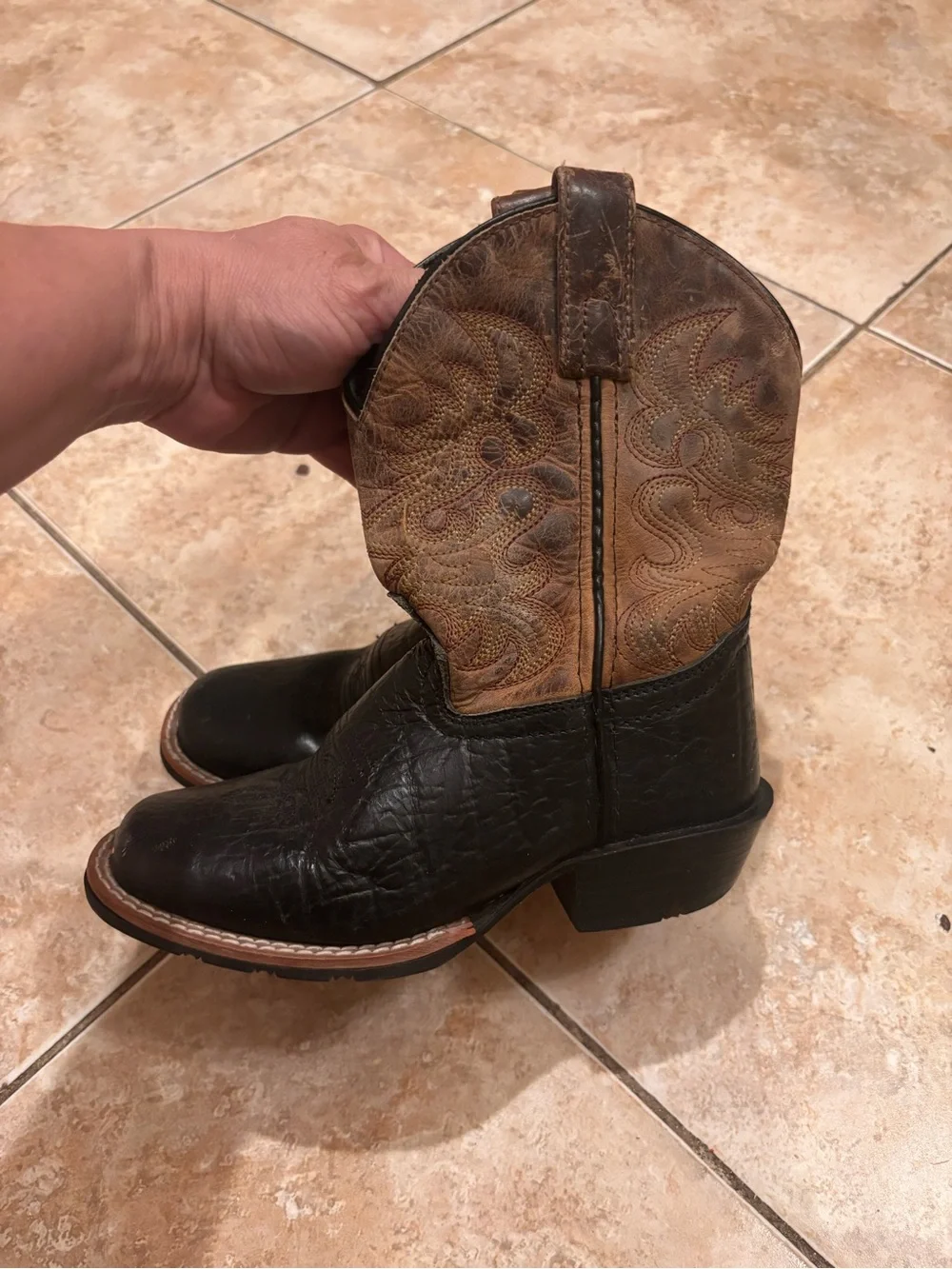 Kids Two-Tone Brown Cowboy Boots